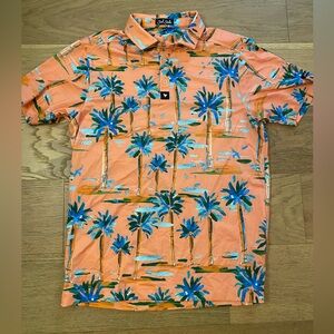 Bad Birdie Men's orange hotel California Print Golf Polo Shirt size M EUC